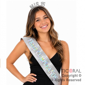 SET VINCHA MIS 15 Y BANDA FELIZ CUMPLEA�OS PLATA